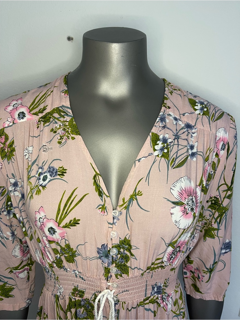 Floral Maxi Dress 2XL Pink Button Down Rayon Wild Flower Flowy Summer Long Slit - Picture 6 of 16
